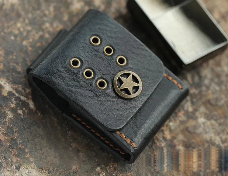 Cool Mens Leather Zippo Lighter Case with Loop Leather Zippo lighter Holder with Clip