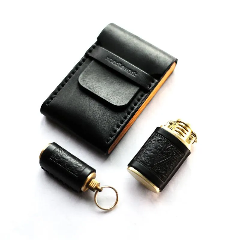Cool Wooden Leather Mens Cigarette Case Black Custom Cigarette Holder for Men