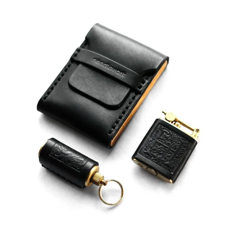 Cool Wooden Leather Mens Cigarette Case Black Custom Cigarette Holder for Men