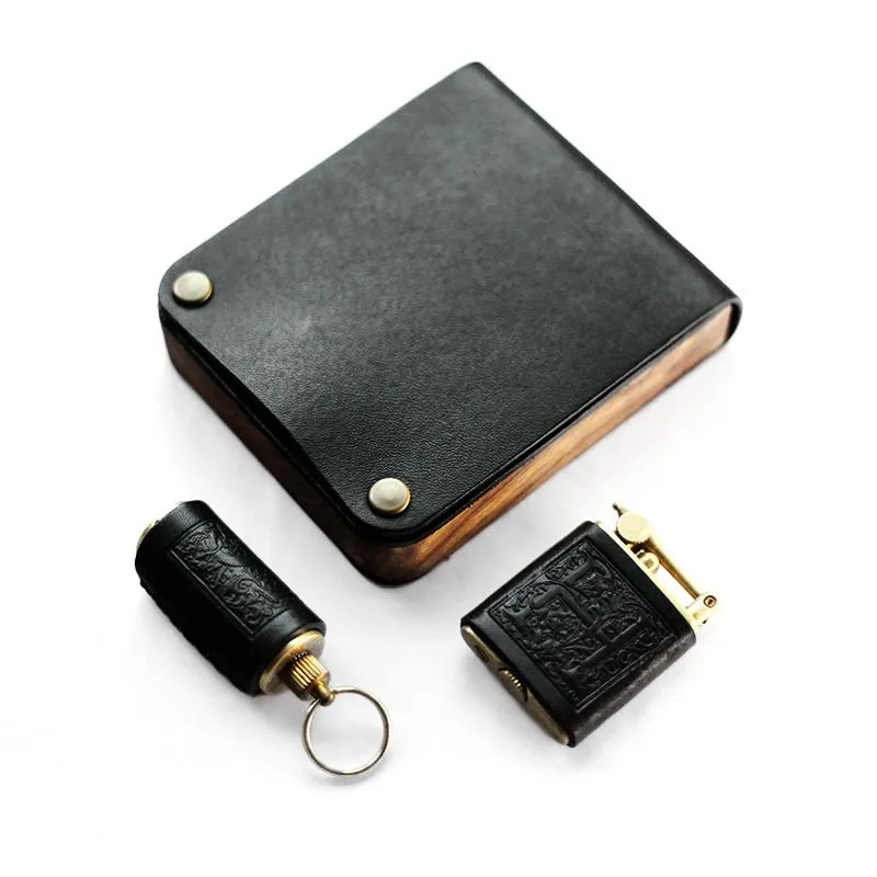 Cool Wooden Leather Mens Cigarette Case Black Custom Cigarette Holder for Men