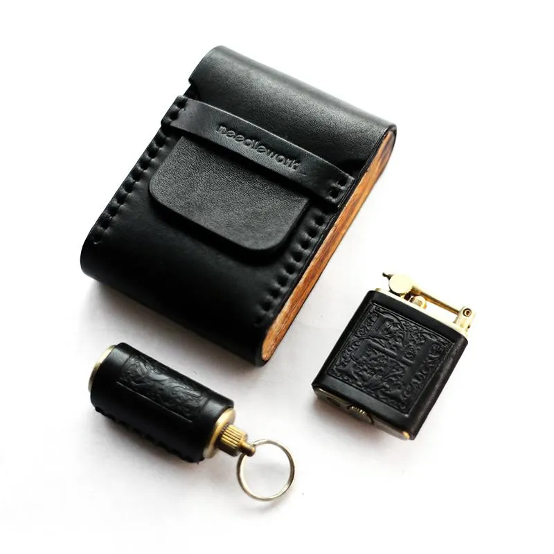 Cool Wooden Leather Mens Cigarette Case Black Custom Cigarette Holder for Men