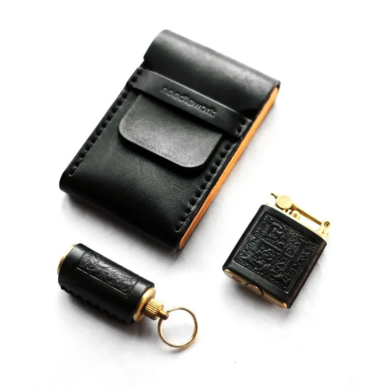 Cool Wooden Leather Mens Cigarette Case Black Custom Cigarette Holder for Men