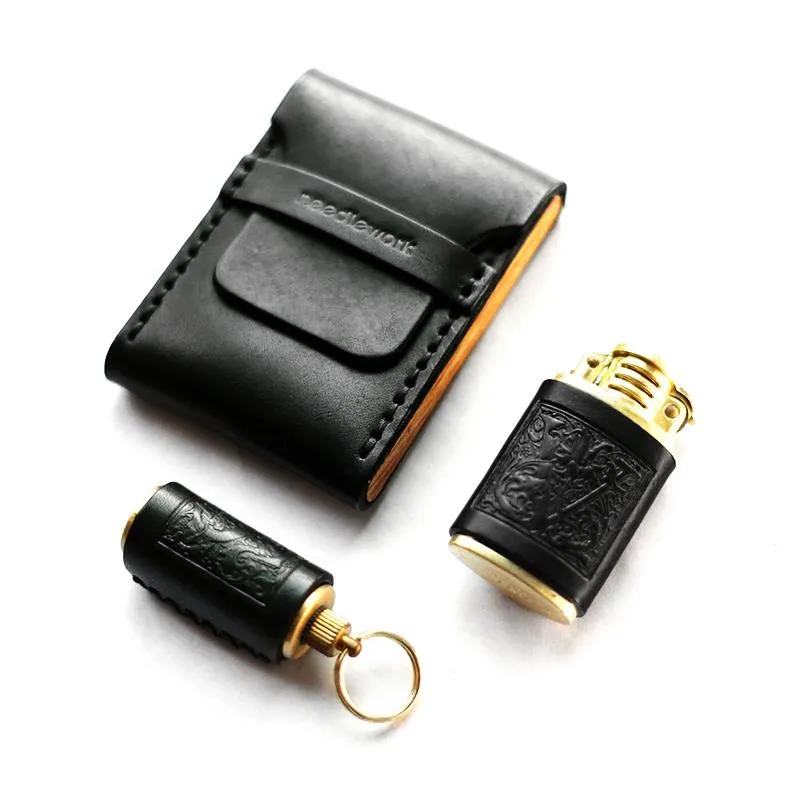 Cool Wooden Leather Mens Cigarette Case Black Custom Cigarette Holder for Men