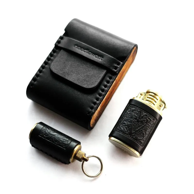 Cool Wooden Leather Mens Cigarette Case Black Custom Cigarette Holder for Men