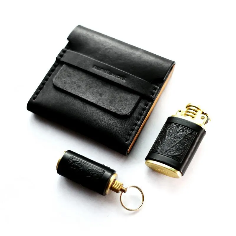 Cool Wooden Leather Mens Cigarette Case Black Custom Cigarette Holder for Men