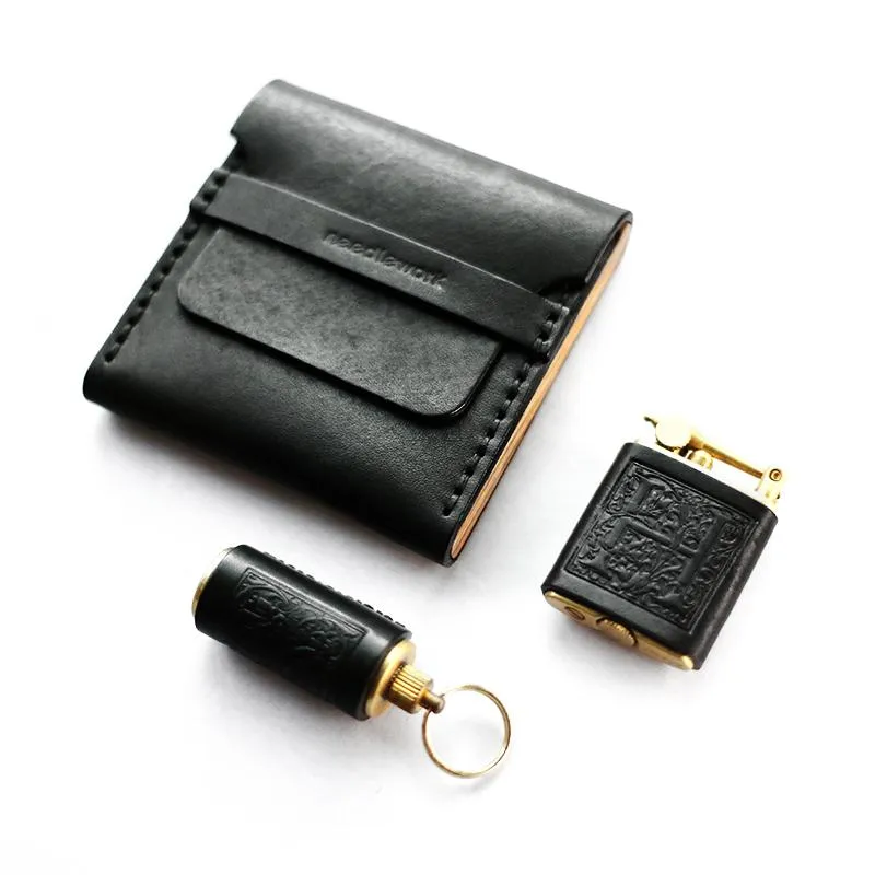 Cool Wooden Leather Mens Cigarette Case Black Custom Cigarette Holder for Men