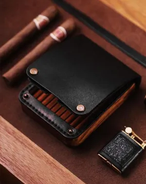 Cool Wooden Leather Mens Cigarette Case Black Custom Cigarette Holder for Men