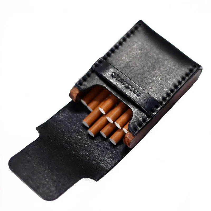 Cool Wooden Leather Mens Cigarette Case Black Custom Cigarette Holder for Men