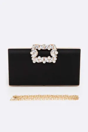 Crystal Buckle Metallic Box Clutch Bag