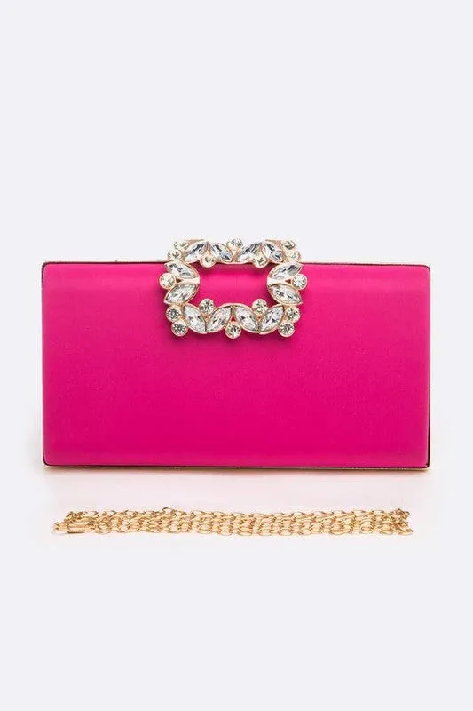 Crystal Buckle Metallic Box Clutch Bag