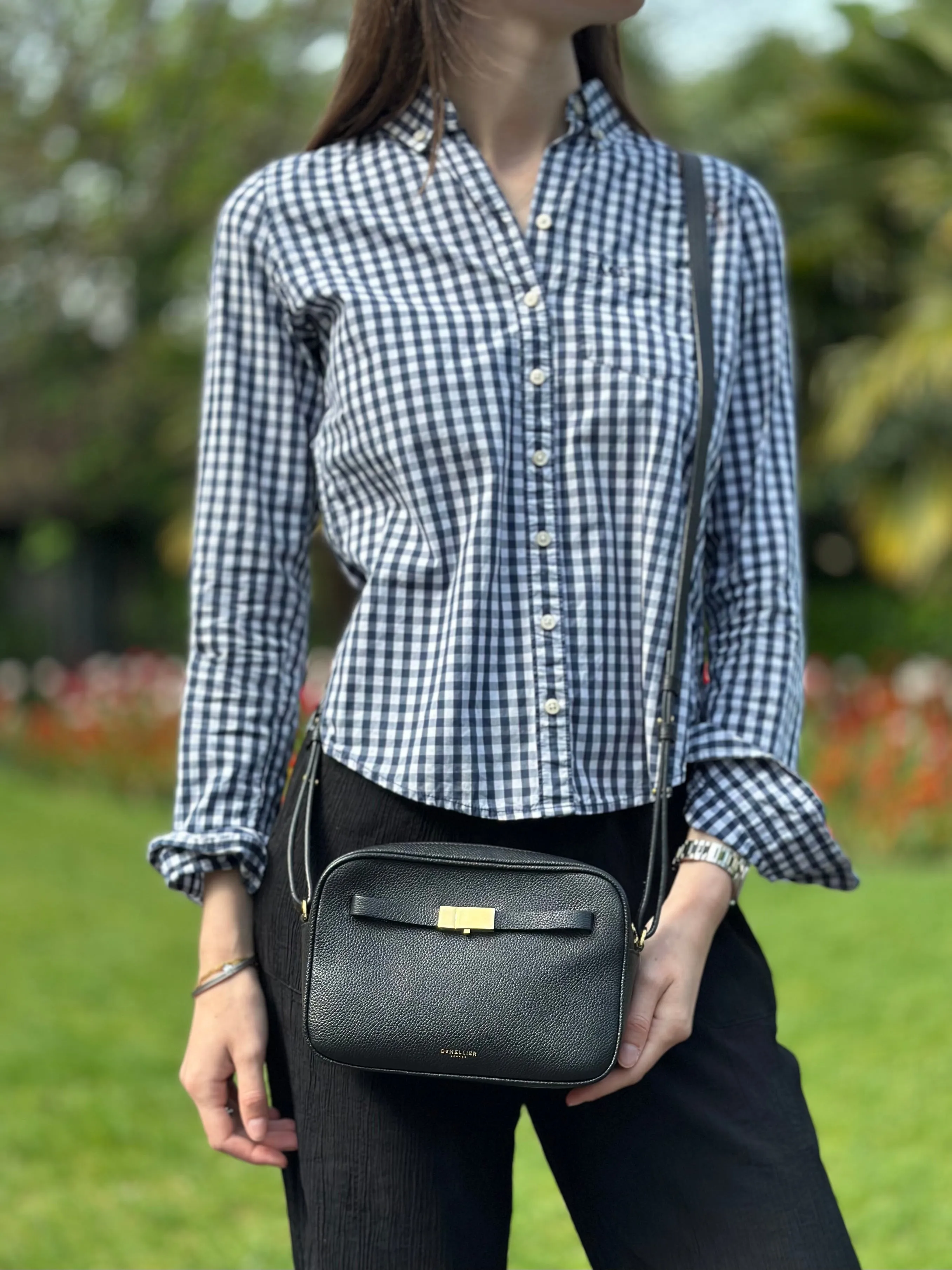 Demellier Black Leather "New York"Small Crossbody