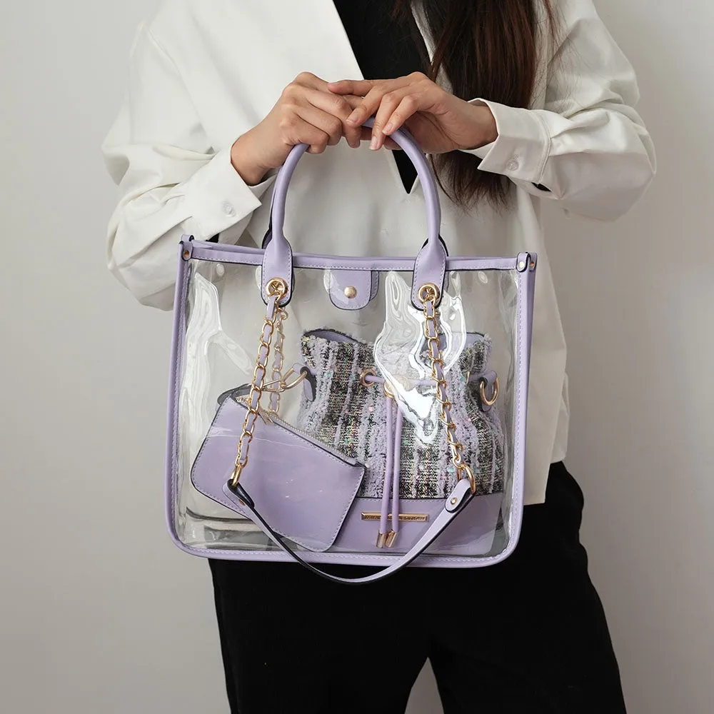Diva PVC Tote Bag with Tweed Bucket Bag and Small Pouch Purse by Mia K
