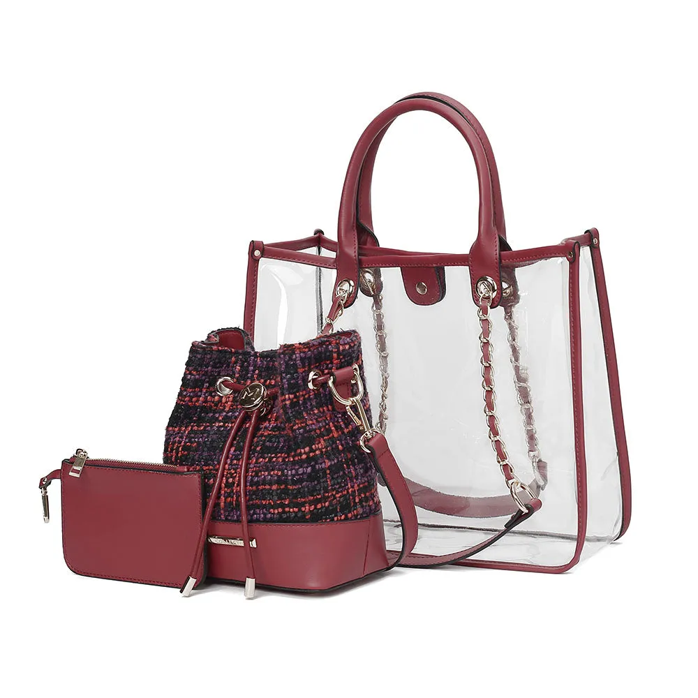 Diva PVC Tote Bag with Tweed Bucket Bag and Small Pouch Purse by Mia K