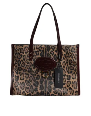 Dolce & Gabbana Brown Leopard Leather Shoulder Strap Tote Bag
