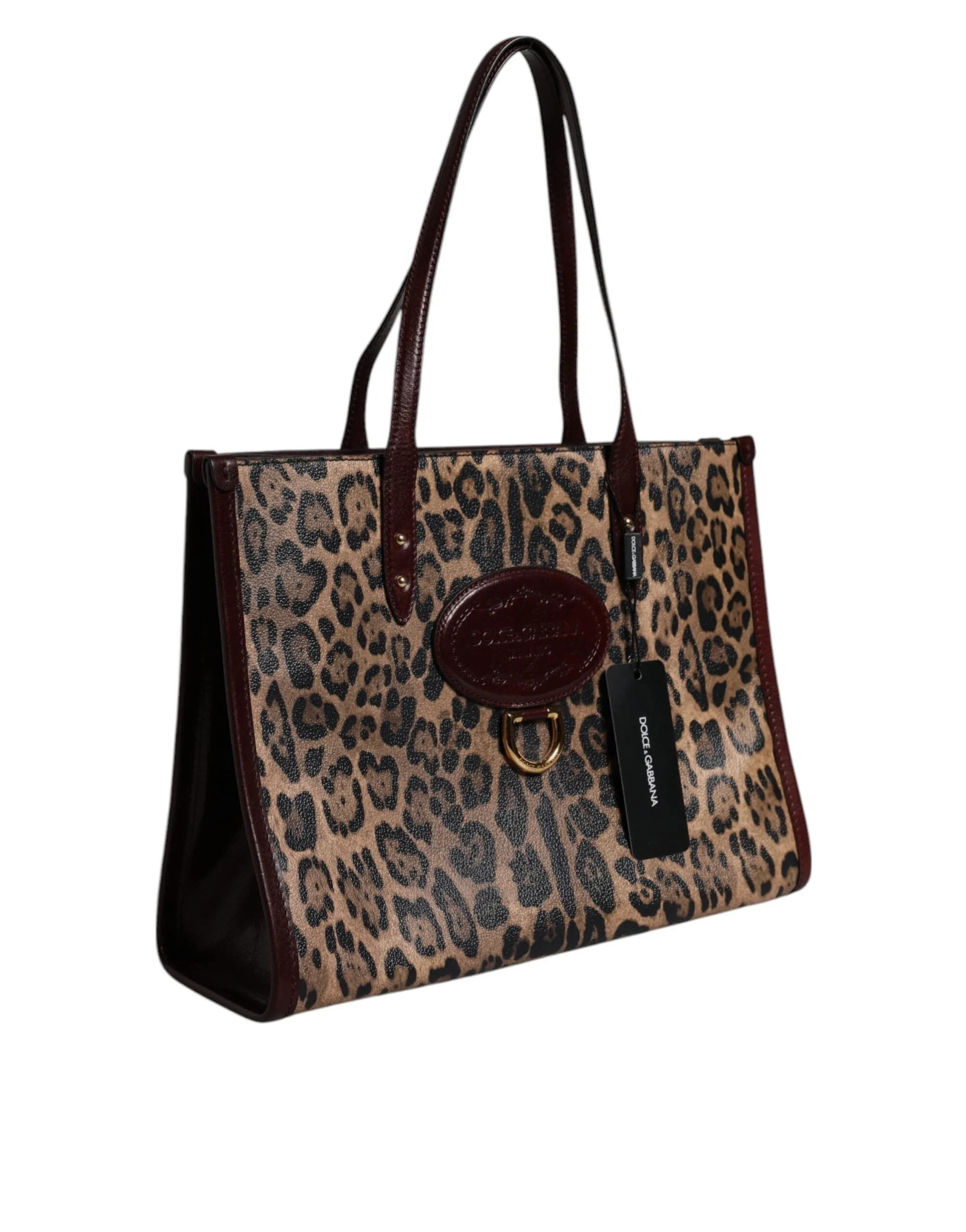 Dolce & Gabbana Brown Leopard Leather Shoulder Strap Tote Bag
