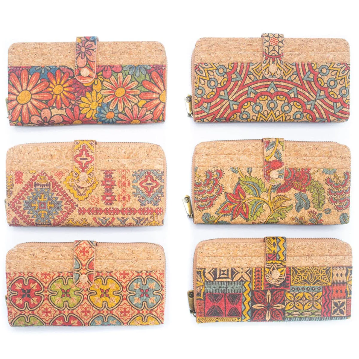 Elegant Long Cork Women's Wallet with Card Holder (6 Units )BAGD-507-MIX-6
