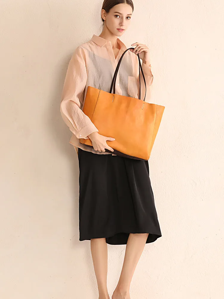 Fashion Brown Large Leather Tote Bag Shopper Bag Big Black Tote Purse For Women