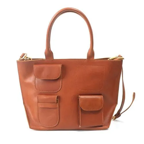 Fashion Brown Womens Leather Tote Handbag Side Bag Brown Zipper Top Tote Shoulder Bag for Work
