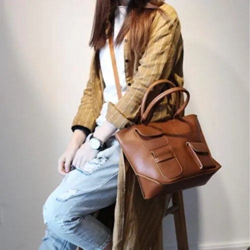 Fashion Brown Womens Leather Tote Handbag Side Bag Brown Zipper Top Tote Shoulder Bag for Work