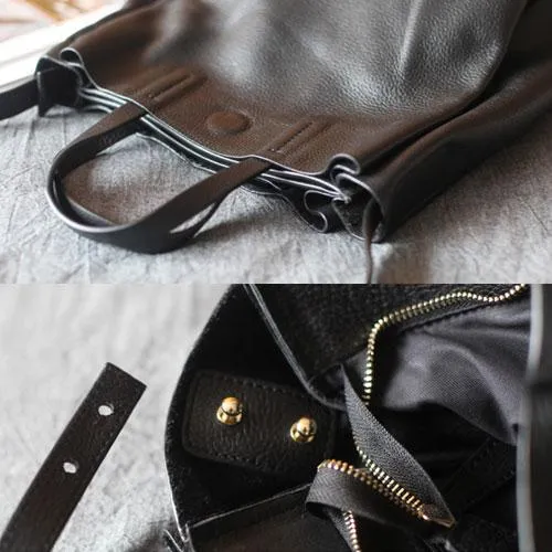 Fashion Leather Black Womens Vertical Tote Bags For Work Zip Top Tote Handbag Shoulder Bag Purse