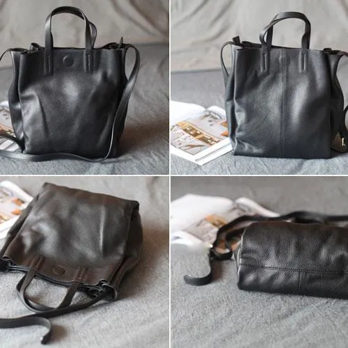 Fashion Leather Black Womens Vertical Tote Bags For Work Zip Top Tote Handbag Shoulder Bag Purse