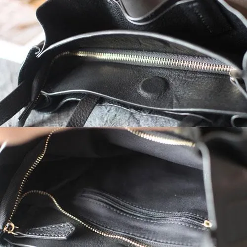 Fashion Leather Black Womens Vertical Tote Bags For Work Zip Top Tote Handbag Shoulder Bag Purse