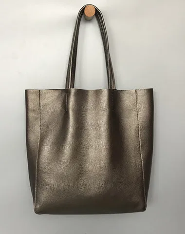 Fashion Womens Bronze Silver Leather Oversize Tote Bag Gold Shoulder Tote Bags Handbag Tote For Women