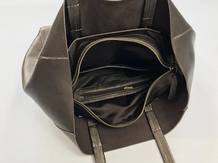 Fashion Womens Bronze Silver Leather Oversize Tote Bag Gold Shoulder Tote Bags Handbag Tote For Women