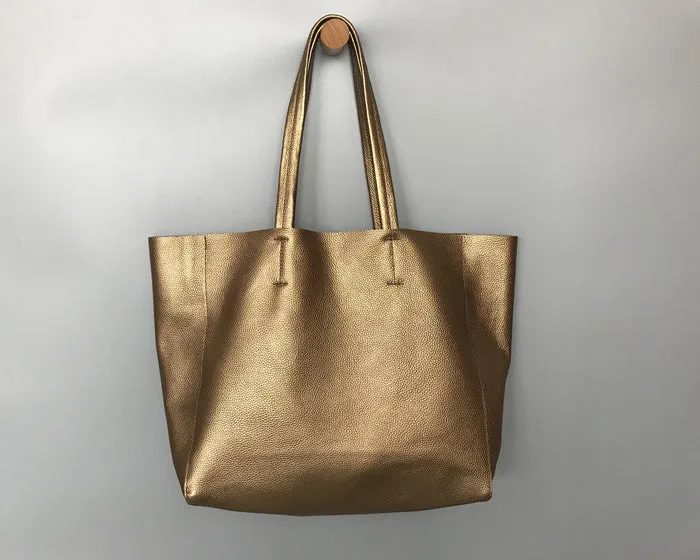 Fashion Womens Bronze Silver Leather Oversize Tote Bag Gold Shoulder Tote Bags Handbag Tote For Women