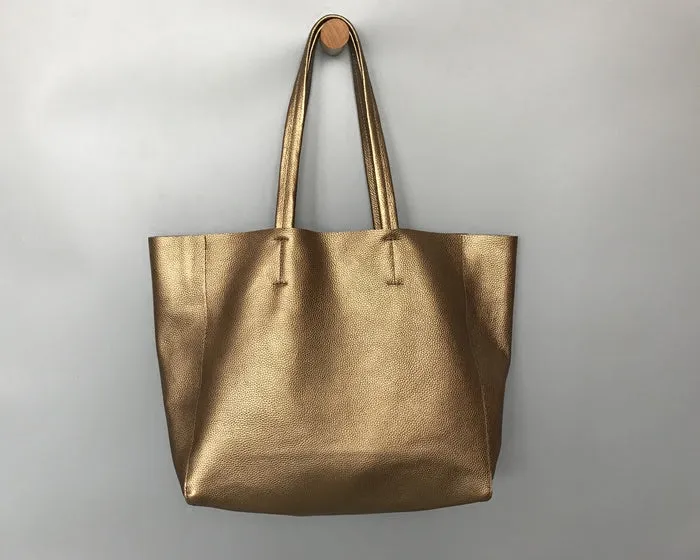 Fashion Womens Bronze Silver Leather Oversize Tote Bag Gold Shoulder Tote Bags Handbag Tote For Women
