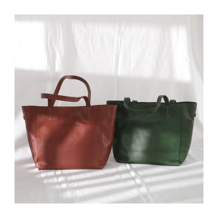 Fashion Womens Large Green Leather Tote Bags For Work Brown Leather Shopper Tote Bag