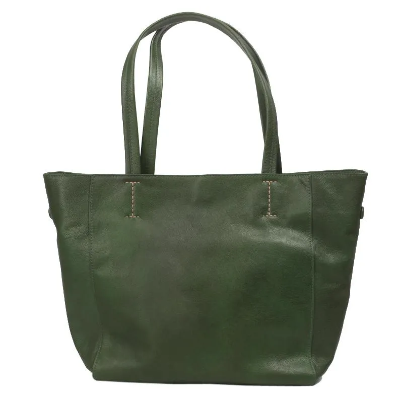 Fashion Womens Large Green Leather Tote Bags For Work Brown Leather Shopper Tote Bag