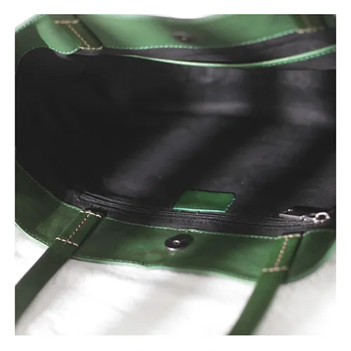 Fashion Womens Large Green Leather Tote Bags For Work Brown Leather Shopper Tote Bag