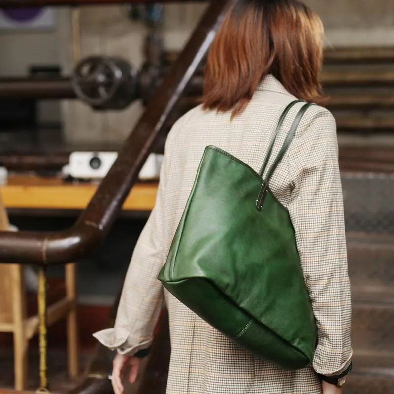 Fashion Womens Red Brown Soft Leather Zipper Tote Handbag Green Shopper Tote Bag Purse