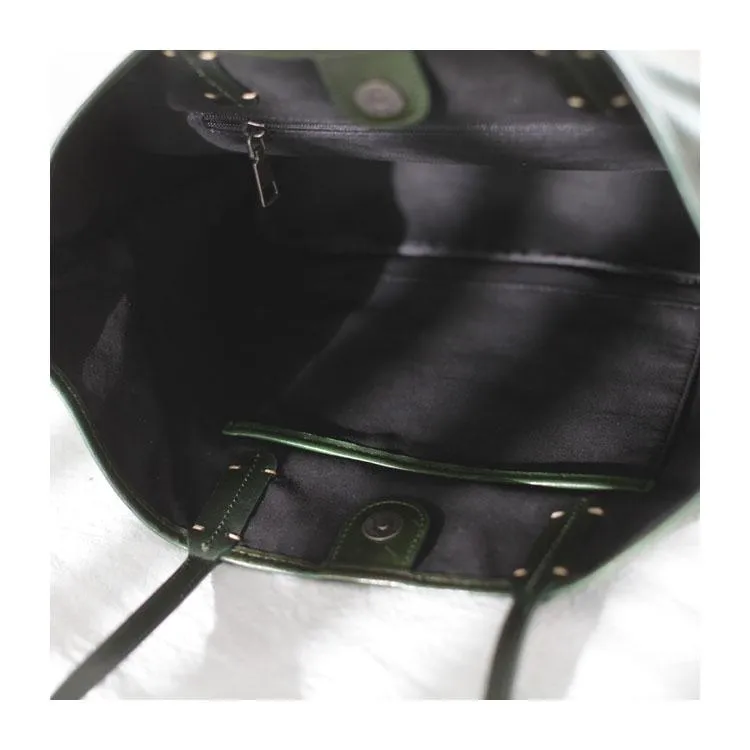 Fashion Womens Red Brown Soft Leather Zipper Tote Handbag Green Shopper Tote Bag Purse