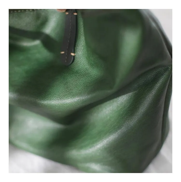 Fashion Womens Red Brown Soft Leather Zipper Tote Handbag Green Shopper Tote Bag Purse
