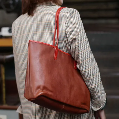 Fashion Womens Red Brown Soft Leather Zipper Tote Handbag Green Shopper Tote Bag Purse