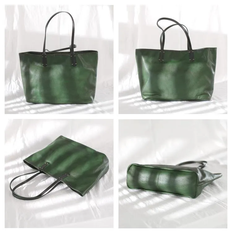 Fashion Womens Red Brown Soft Leather Zipper Tote Handbag Green Shopper Tote Bag Purse