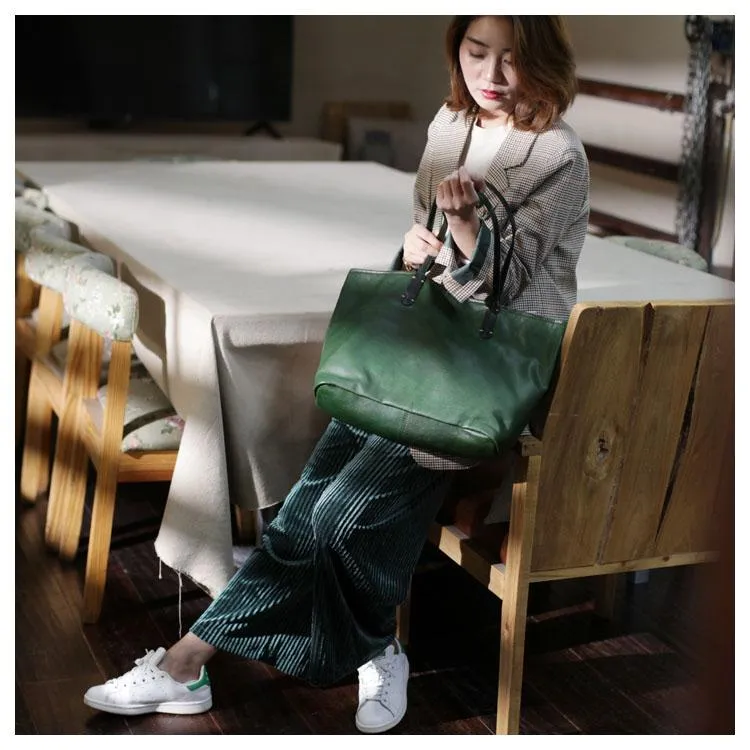 Fashion Womens Red Brown Soft Leather Zipper Tote Handbag Green Shopper Tote Bag Purse