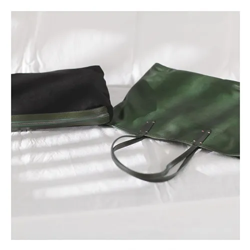 Fashion Womens Red Brown Soft Leather Zipper Tote Handbag Green Shopper Tote Bag Purse