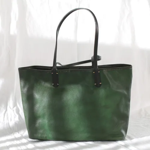 Fashion Womens Red Brown Soft Leather Zipper Tote Handbag Green Shopper Tote Bag Purse