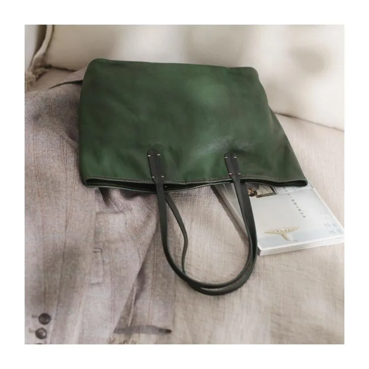 Fashion Womens Red Brown Soft Leather Zipper Tote Handbag Green Shopper Tote Bag Purse