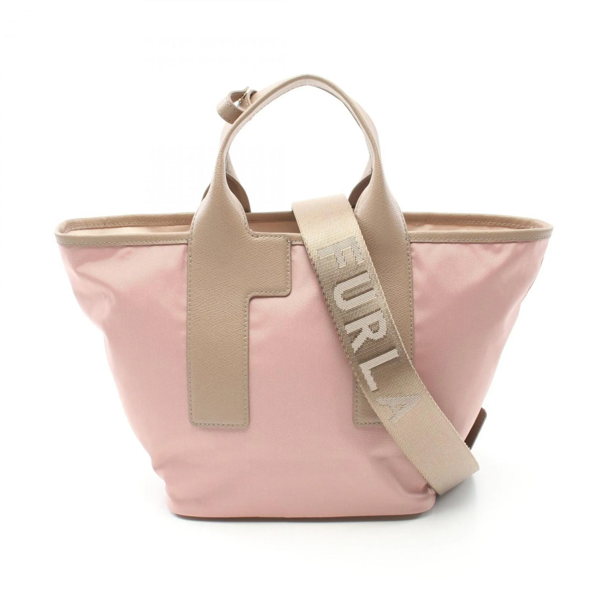 Furla  pink Leather Nylon Canvas Tote Bag