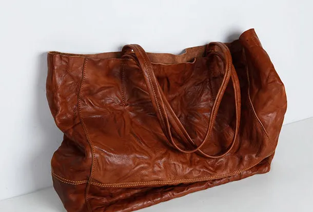 Genuine Leather Black Brown Handbag Large Tote Bag Wrinkled Shopper Bag Shoulder Bag Purse For Women