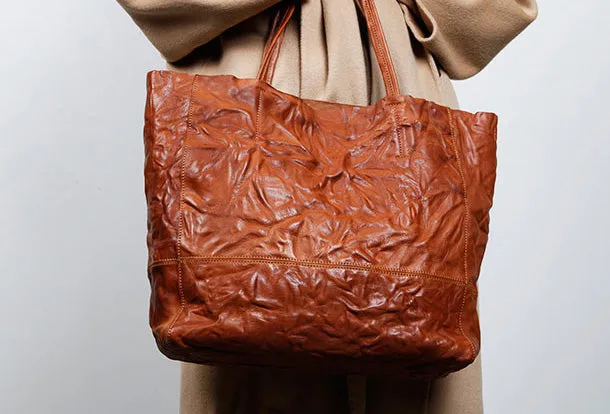 Genuine Leather Black Brown Handbag Large Tote Bag Wrinkled Shopper Bag Shoulder Bag Purse For Women