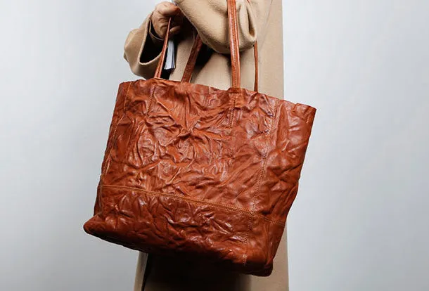 Genuine Leather Black Brown Handbag Large Tote Bag Wrinkled Shopper Bag Shoulder Bag Purse For Women
