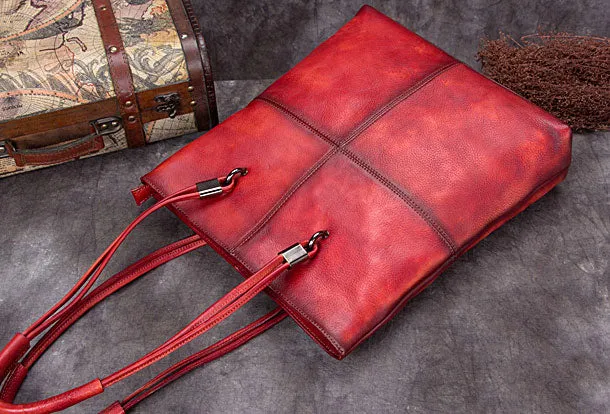 Genuine Leather Handbag Vintage Tote Bag Shoulder Bag Purse For Women