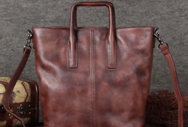 Genuine Leather Handbag Vintage Tote Crossbody Bag Shoulder Bag Purse For Women