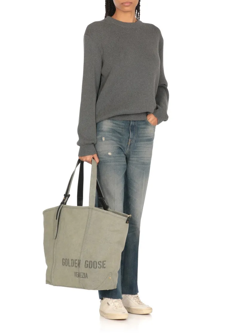 Green Canvas Hand Bag With Printed Logo