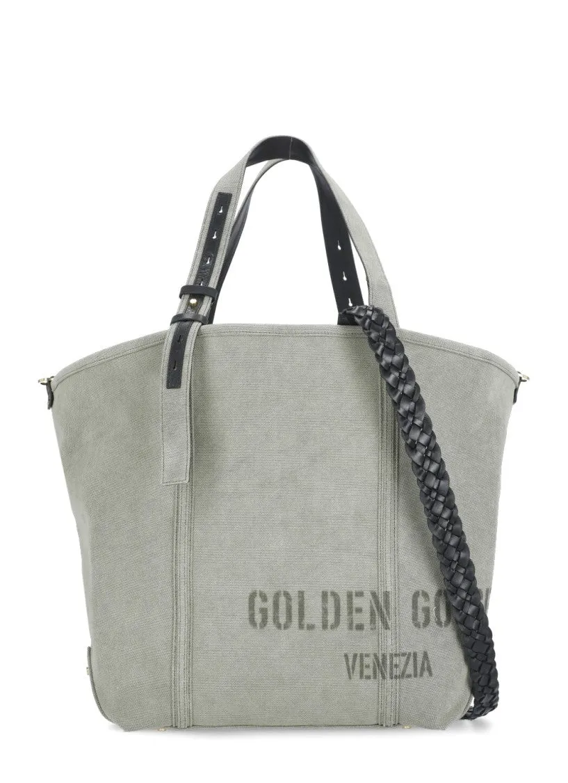 Green Canvas Hand Bag With Printed Logo